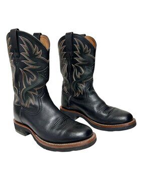 Ariat Men's Sz 9 Leather Western Cowboy Boots Embroidered Pull-On Durable Sole